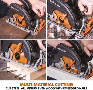 Evolution Power Tools R185CCS Multi-Material Circular Saw in use.