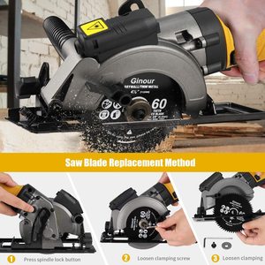 Replacing the saw blade on the Ginour Mini Circular Saw.