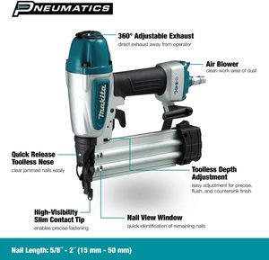 Makita AF506 Brad Nailer with annotations.