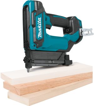 Makita DPT353Z 18V Pin Nailer ready for action.