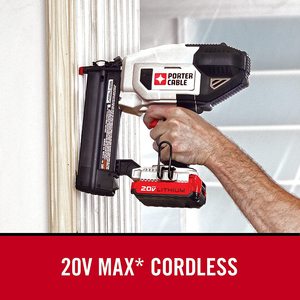 PORTER-CABLE Cordless Brad Nailer in use.