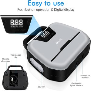 Reesibi Digital Tyre Inflator with annotations.