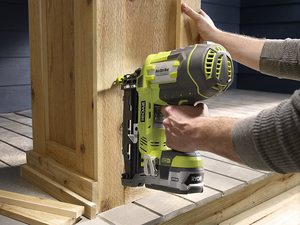Ryobi R18N16G-0 ONE+ 16G AirStrike Nailer in use.