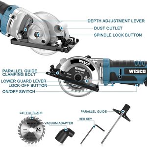 WESCO Cordless Circular Saw with annotations.